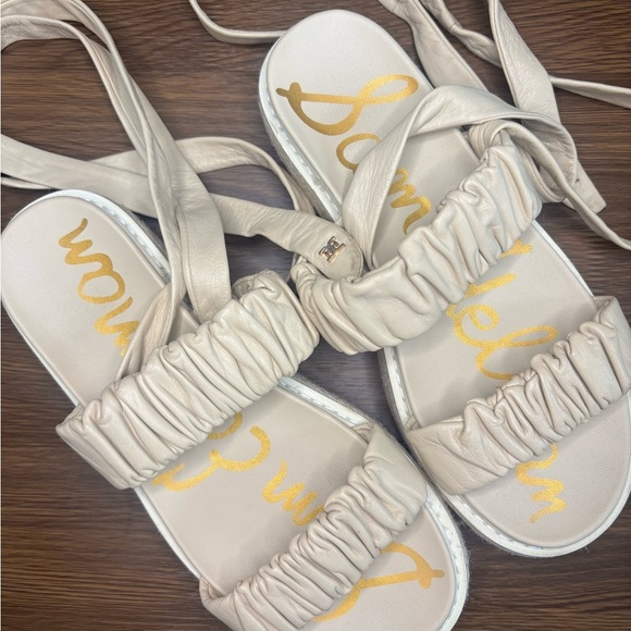 Sam Edelman Kevin Ankle-Tie Ruched Leather Flatform Espadrilles - Picture 4 of 13